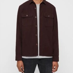 ALLSAINTS Humboldt Men’s Oxblood Red Long Sleeve Button-Up Shirt Size Cotton